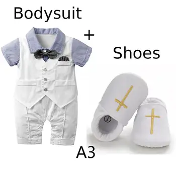 Costum de botez Baby Boy Haine Suveniruri pentru Botez Pantofi Tinuta Romper Ziua de Alb Setat pentru Copii și 