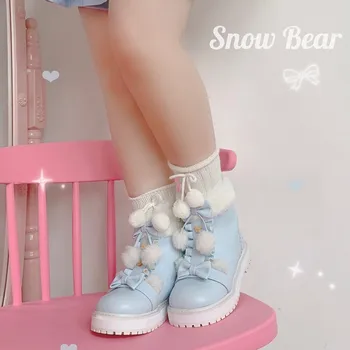 Iarna Cald Lolita Cizme Japoneză Pufos Rotund Toe Kawaii Cosplay Pantofi Femei Pantofi Lolita Glezna Cizme Loli Cizme din Piele PU