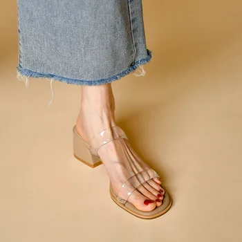 Femei Sandale de Doamnelor Pătrat Tocuri Elegante 2022 Vara Papuci de casă transparent Sandale de Moda de sex Feminin Sandale încăltăminte într-femme