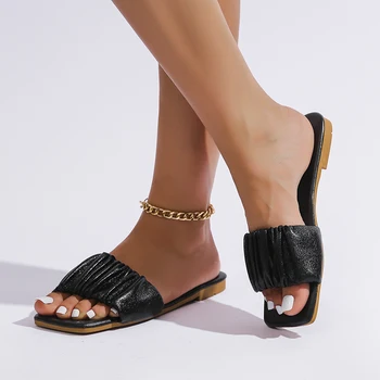 2022 Noua Moda pentru Femei Pantofi Papuci, Sandale cu Toc Pătrat Pu Acasă Sandale Negre țeapă cu Blană Slide-uri pentru Femei Plus Dimensiune 43