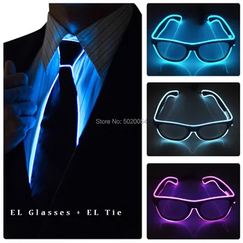 Spectacol de dans Costum de Recuzită EL Sârmă Stralucitoare Ochelari de Soare Neon Led Luminos pentru Bărbați Cravate Aprinde Ochelari de Cravata Kit
