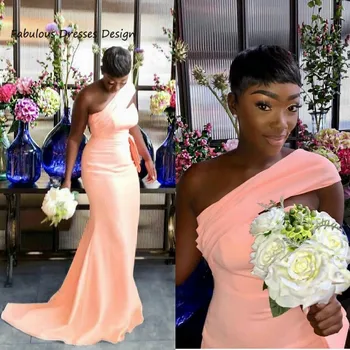 Moda Pe Un Umăr Lung Rochii De Domnisoare De Onoare 2022 Sirenă Matura-Tren Africane, Nigeria Petrecere Invitati De Nunta Rochie Rochie Vestidos