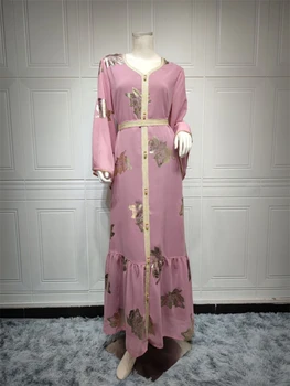 Femeile Petrecere Speciala Elegant Formale Florale Pentru Rochie De Imprimare Caseta Trim Maneca Lunga Panoul De Centură Caftan Dubai Șifon Dress
