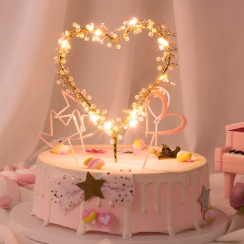 Forma de inima a CONDUS Perla Toppers Tort Baby Happy Birthday Cupcakes Partidul Decor Tort de Decorare Instrument Pentru a Vinde