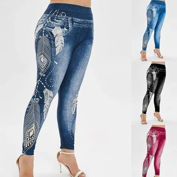 Femei de Înaltă Talie Pantaloni Blugi 3D Imprimate Jambiere Slăbire Jambiere Purta Doamna de Moda Jean Femme Pantaloni