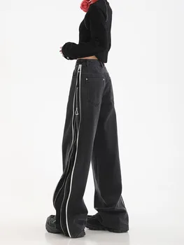 Noi Cu Fermoar Lateral Largi Picior Vintage Fantă Blugi Femei Vrac Direct De Design De Nișă High Street Pantaloni Y2k Înaltă Waisted Haine De Moda