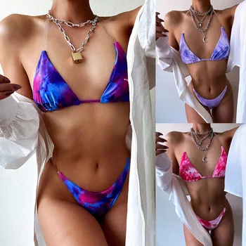 Noi 2022 Vara Femei Sexy Bikini Set Tie dye Costume de baie Transparent curea de umăr Costume de baie Transparent Curea de Vară pe Plajă Purta