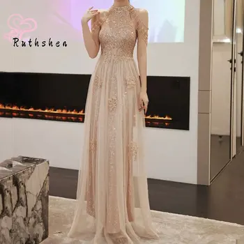 Rochii de seara Lungi de Lux 2022 Șampanie Aur cu Mărgele, Paiete, Aplicatii Elegante Rochie de Bal pentru Femei Petrecerea de Nunta Vestido
