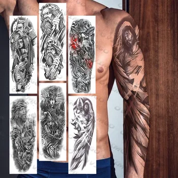 Brat Tatuaje Temporare Mâneci Pentru Bărbați Femei Adulte Preot Isus Îngerul Războinic Tatuaj Inserați Codul Trandafir Crin Fals Tatoo Sleeve