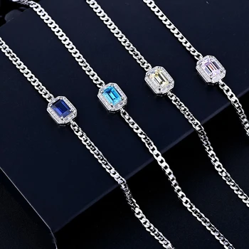 Vecalon 100% Argint 925 5*7mm Acvamarin, Safir Galben Roz Ridicat de Carbon Diamant Brățară Pentru Femei Partid Bijuterii Fine