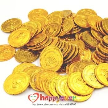 100buc Plastic de Aur Monede de Comori Pirat Căpitanul Favoruri de Partid Pretinde Comoară Copii, articole Party Petrecere Monede