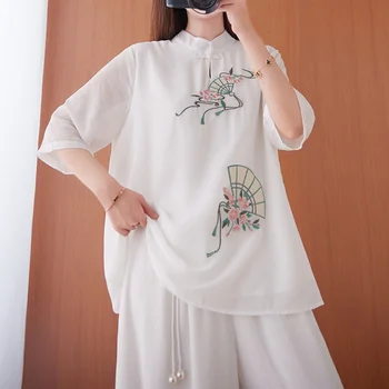 Cheongsam Chineză Top Femei Broderie Elegant Tang Costum Bluza Vrac Casual Sex Feminin Hanfu China Tradiționale De Îmbrăcăminte De Modă Nouă