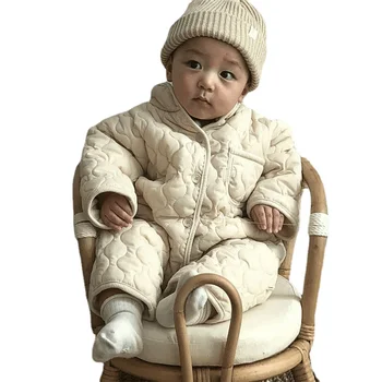 Gros De Iarna Cu Maneca Lunga Stand Guler Lână Palton Infant Toddler Haine Pentru Copii Nou-Născut Băiat Fată Bumbac Salopeta Strat