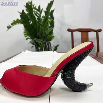 Vârful Cornului Peep Toe Stroope Papuci De Casă Ciudat Stil Culoare Solidă Roman Europene De Moda Pentru Femei Pantofi Superficial Sexy Nou-Veniți Vara