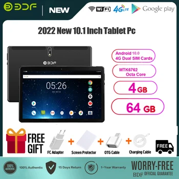 2022 Noi 10.1 Inch Tablet PC Android 10 Octa Core, 4GB RAM, 64GB ROM Rețea 4G Dual SIM Cărți de pe Google Play Bluetooth WiFi Tablette