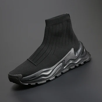 Moda pentru bărbați pantofi de moda Britanic respirabil de înaltă top șosete pantofi versatil gros cu talpi de mare de zbor țesute plasă pantofi casual