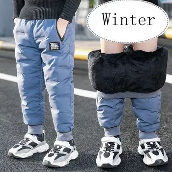New Sosire Baieti Pantaloni de Iarna Gros Adăugați Lână Pantaloni Lungi de Moda Adolescent de Culoare Solidă Îmbrăcăminte exterioară Cald Sport Gâfâi 4 6 8 10 copil de 12