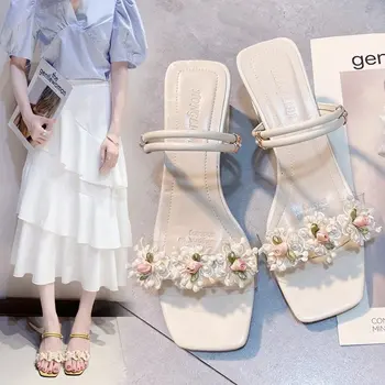 Stil de basm pentru Femei Papuci 2021 Vară Stil Nou cu Flori Confortabil în aer liber pentru Femei Sandale