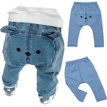 Băieții în Albastru Denim Pantaloni de Blugi de Desene animate de Imprimare Pantaloni Harem 0-3T Infant Toddler Copii Elastic Talie Pantaloni Funduri de Trening