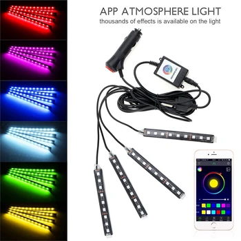 RGB LED-uri Auto Neon Interior Lumina Lămpii Benzi Decorative Atmosferă de Lumină Telefonul Control APP Pentru Android IOS compatibil Bluetooth