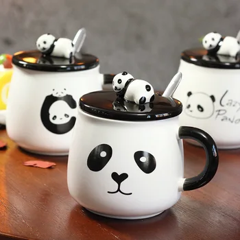 Creator de Desene animate Drăguț Panda Cana Ceramica cu Capac cu Lingura Mare Burta Cana Lapte micul Dejun Ceașcă de Cafea