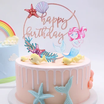 Mica Sirenă În Mare Happy Birthday Cake Topper Acrilice Cupcake Toppers pentru Copil de Dus la Petrecerea de Ziua Copt Decor