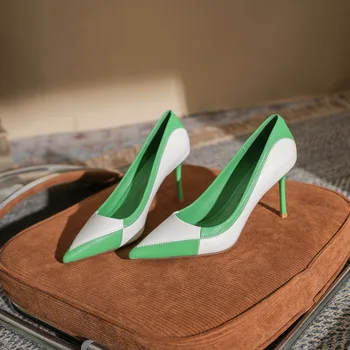 A subliniat Toe de Culoare de Potrivire de Înaltă Tocuri Femei Stiletto 2022 Primăvara și Vara Noua Moda All-meci Verde Superficial Gura Pantofi