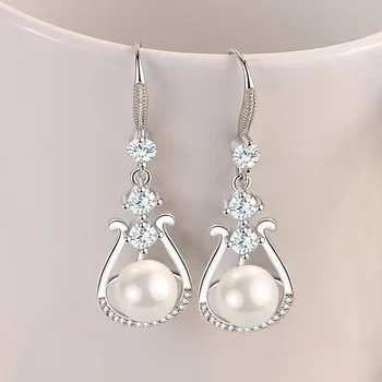 KOFSAC Nou Strălucitor Zircon Moda Perla Picătură Cercei Lady Bijuterii Argint 925 Cercei Pentru Femei Aniversare Accesorii