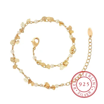 Moda Brățară de Aur de 24K Placat cu Aur Brățară Plină de Aur Simplu Frunze de Perla Brățară de Lanț de Bijuterii Cadou