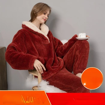 De iarnă pentru Femei Costum Pijama de Flanel Cald Îngroșarea Supradimensionat Moda coreeană Somn Top Vrac Plus pentru Căldură