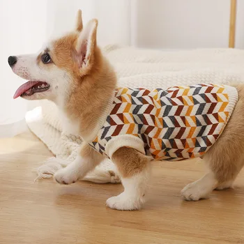 Romb Pulover Cu Dungi Câine De Companie Haine La Modă Tricotat Vesta De Îmbrăcăminte Pentru Câini Corgi Ține De Cald Imprimare Moale Toamna Iarna Băiat Mascotas