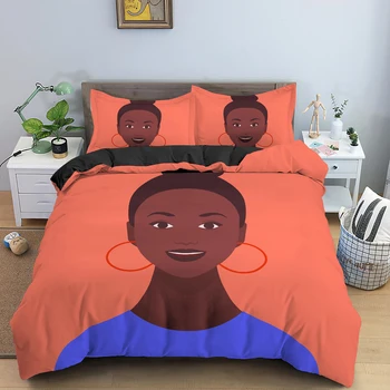 Femeie africană Carpetă Acopere Stabilit de Desene animate 3D Tipărite Set de lenjerie de Pat fata de Perna Decor Dormitor King Queen Twin Dimensiunea de Lenjerie de pat