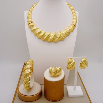De Vânzare La Cald Nou Italiană De Culoare De Aur Set De Bijuterii Rafinate Mare Stil Colier Set De Nunta De Lux Cină Set De Bijuterii