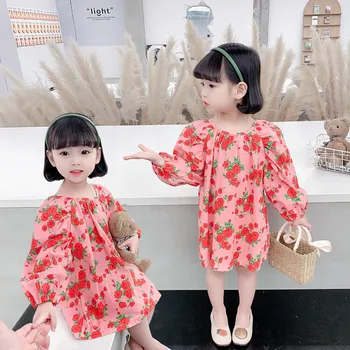 2022 Primăvară Lumina Noua Moda de Lux Copii Tipărite a Crescut Fete Rochie cu mâneci Lungi de Moda Gât Rotund Fusta de tip Boutique, de Îmbrăcăminte