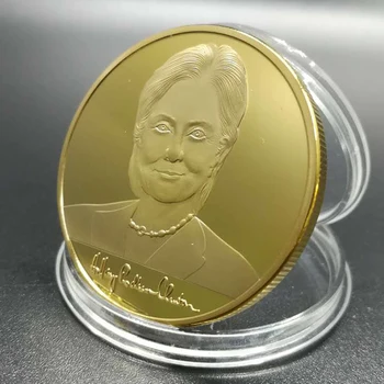 3 Buc Fier femeie Hillary Clinton 1 OZ 24K real placat cu aur insigna statele UNITE ale americii stil de colectie acasa de artă 40 mm suveniruri monede