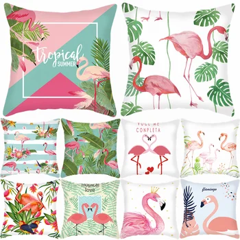 Vara Plantele Tropicale Flamingo față de Pernă Decorative Frunze Verzi Pernele de Acoperire pentru Petrecere Hawaiian Acasă Canapea Pernă Acoperă