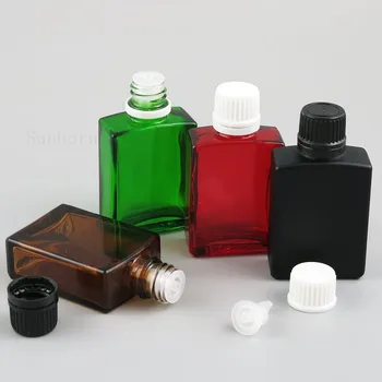 20BUC 30ml Pătrat Plat Frost Alb Negru Clar Pahar Ulei Esential de Sticla Cu Orificiu Reductor 1OZ Parfum e Lichid Recipient