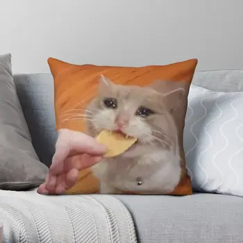 Trist Pisica Mănâncă Chip Metri Fata De Perna Poliester Lenjerie De Catifea Model Zip Decor Acasă Pernă De Caz 18