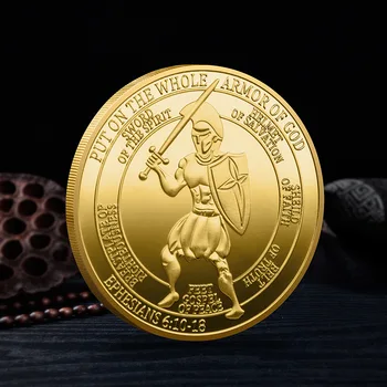 Îmbrăcați-vă Cu Toată Armura lui Dumnezeu Creștin Monede de Aur Placat cu Suveniruri și Cadouri Efeseni Rugăciune Monede Comemorative Decoratiuni