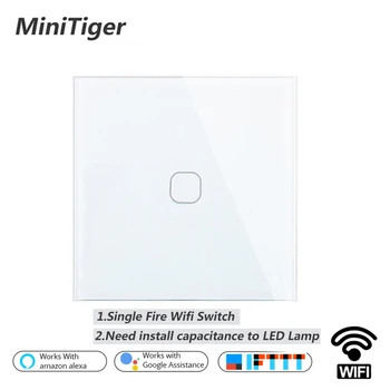 Minitiger UE/marea BRITANIE Smart Wifi de Perete de Lumină Touch Comutator 1 2 Banda Touch/WiFi/433 RF/APP de la Distanță Smart Home Perete Comutator Tactil