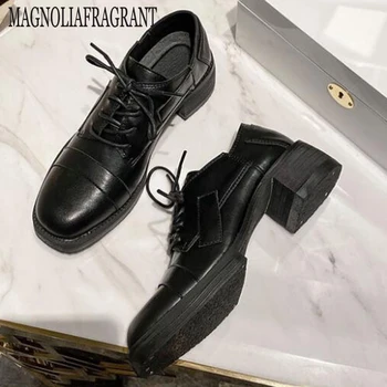 Noi, Originale, Oxfords Piele Femei Pantofi Slip pe moda Stil Britanic Doamnelor Pantofi Negru Solid platforma Pantofi plat pentru Femei hy557