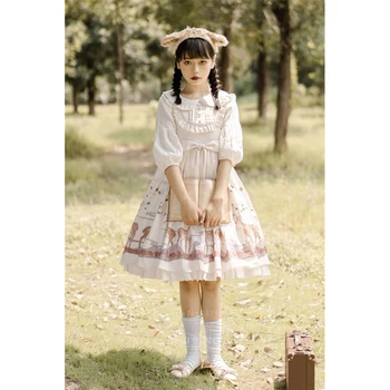 Lolita Rochie Stil Japonez Jsk Mori Fata de Cerb Imprimat Arc Zburli Petrecere de Ceai Casual Toamna Iarna Cosplay Costum pentru Femei