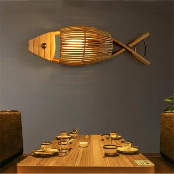 Chineză Stil Țară Handmade Creative Bamboo Pește Led E27 Lampă de Perete pentru Restaurant, Bar, Culoar, Camera de zi Camera Copiilor