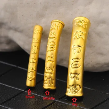 1buc Pur Real 24K Aur Galben Tub Lung cu Pandantiv 3D de Aur Greu Meșteșug Sutra Budista Tub Pandantiv
