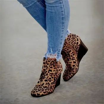 2022 Toamna Anului Nou Chelsea Cizme Retro Pene Platforma Leopard De Sex Feminin Pantofi Doamnelor Cu Fermoar Lateral Tocuri Inalte Cizme Glezna Botas Mujer