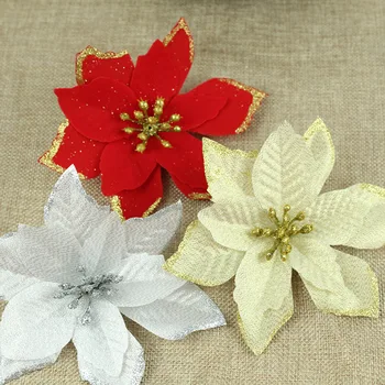 50 Buc/lot Simulare Sclipici Auriu Frontieră 5 Petale de Crăciun Cap de Floare DIY Decorare Crăciun Coroană de Flori Accesorii