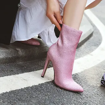 Toamna De Moda, Super Pantofi Cu Toc Femei 2021 Noi Bling Nubuc Cald Iarna Glezna Subțire Tocuri Ascuțite Toe Stele Cizme Scurte