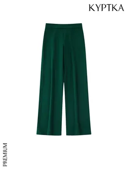 KYPTKA de Femei de Moda, Birou Poarte Curge Direct Pantaloni Vintage Talie Înaltă, cu Fermoar Lateral de sex Feminin Pantaloni Mujer