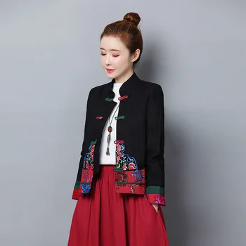 Negru Vrac Stil Chinezesc Stand Guler Cardigan Lenjerie De Pat Din Bumbac Broderie De Sex Feminin Tang Costum Haina 2022 Chineză Modernă Jacheta Femei