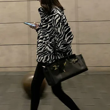 Chic Moda coreeană Stil Palton Casual Model Zebra de Plus Geaca de Iarna Noi Gros Cald Sacou Scurt pentru Femei de Toate-meci Jachete